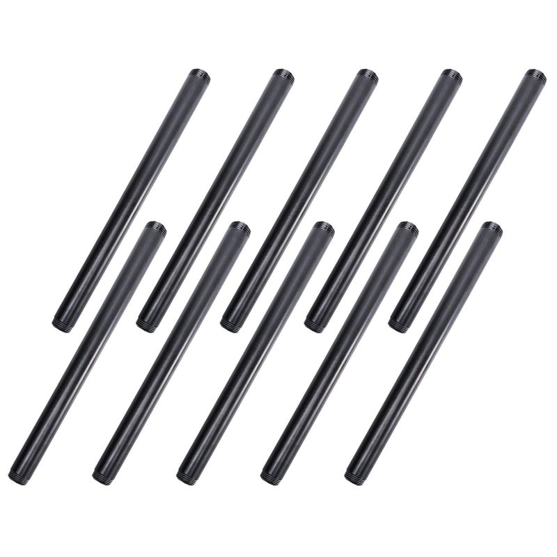 Home TZH 1/2" x 14" Black Threaded Iron Pipe, 10 Pack Black Painted Finish Threaded Metal Nipple for DIY Project/Furniture/Shelving Decoration (10, 14") - Image 1